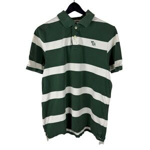 Mens Y2K Abercrombie & Fitch New York Striped Green Polo Shirt Size XL